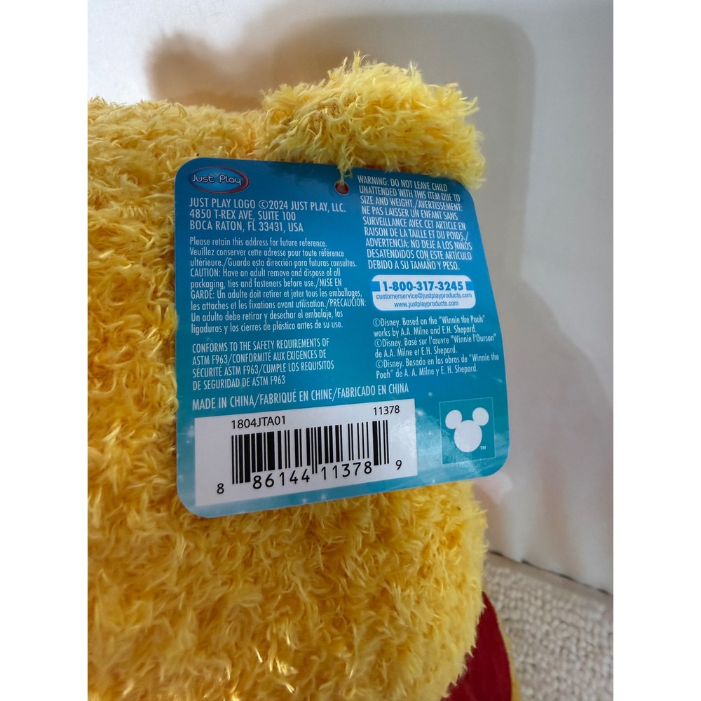 Disney Winnie the Pooh Weighted Plush Toy Red Shirt Stuffed Animal New with Tags - Picture 3 of 8